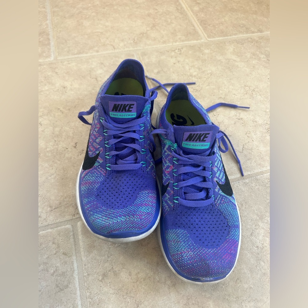 Nike Free 4.0 Flyknit Running Shoes Womens 7 Vivid Purple Blue Gym Sneakers